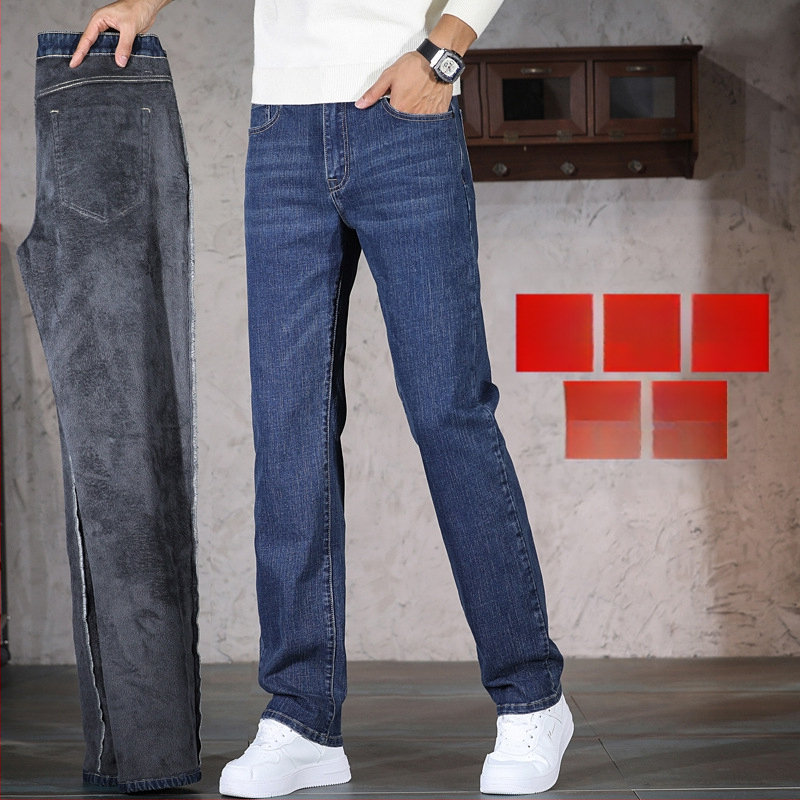 Ανδρικά τζιν από ντένιμ – επένδυση φλίς, μεσαίας μέσης, ίσια γραμμή, μικροελαστικότητα, φθινόπωρο 2025