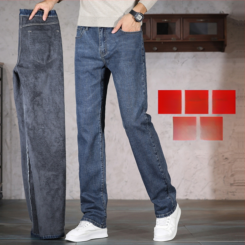 Ανδρικά τζιν από ντένιμ – επένδυση φλίς, μεσαίας μέσης, ίσια γραμμή, μικροελαστικότητα, φθινόπωρο 2025
