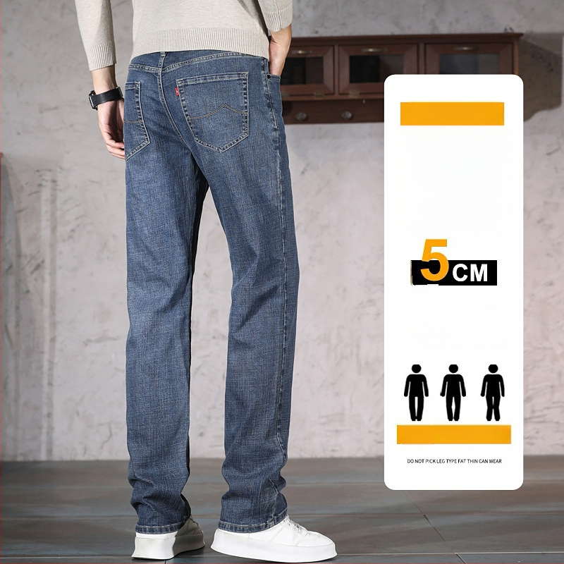 Ανδρικά τζιν από ντένιμ – επένδυση φλίς, μεσαίας μέσης, ίσια γραμμή, μικροελαστικότητα, φθινόπωρο 2025