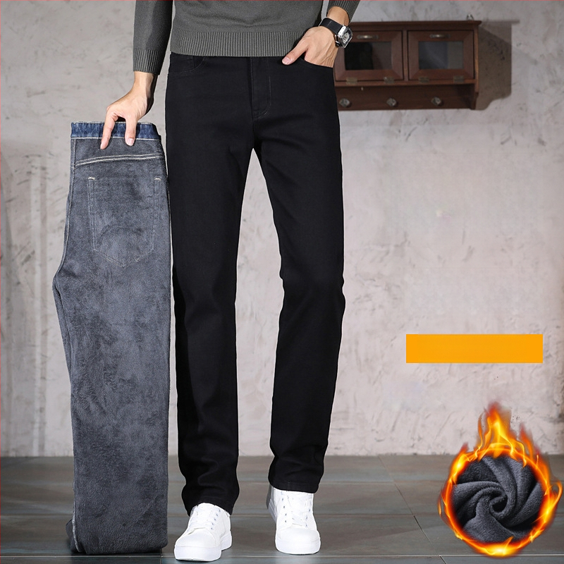 Ανδρικά τζιν από ντένιμ – επένδυση φλίς, μεσαίας μέσης, ίσια γραμμή, μικροελαστικότητα, φθινόπωρο 2025