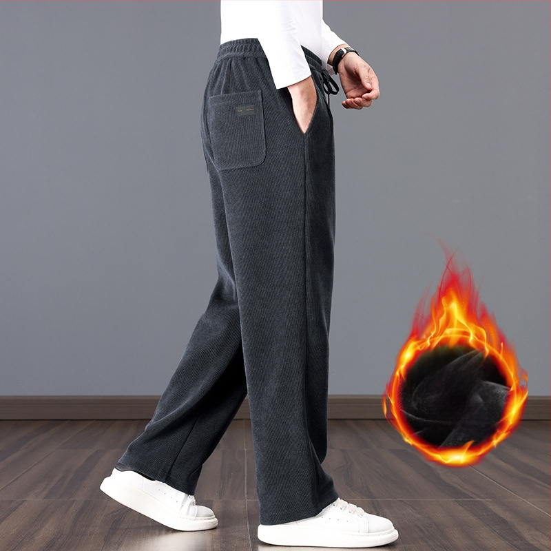 Meeste laiad püksid sügistalveks, chenillekangas, vööga, Hongkongi stiil