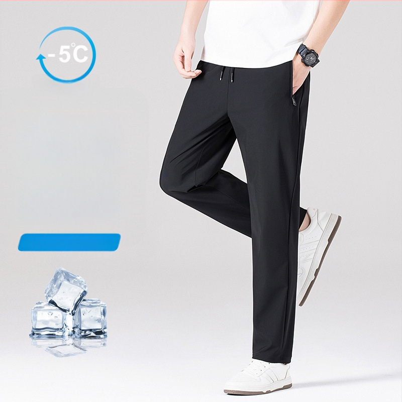 Férfi Ice Silk nadrág – egyenes szabású, magas derekú, tinédzser számára, hosszú, városi stílusú nadrág