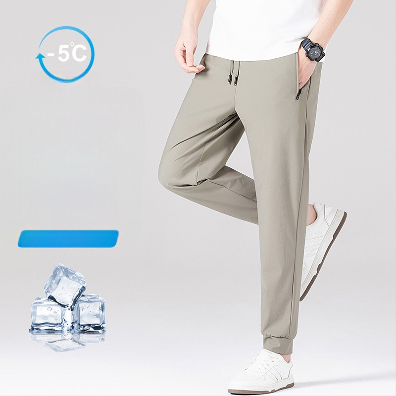 Férfi Ice Silk nadrág – egyenes szabású, magas derekú, tinédzser számára, hosszú, városi stílusú nadrág