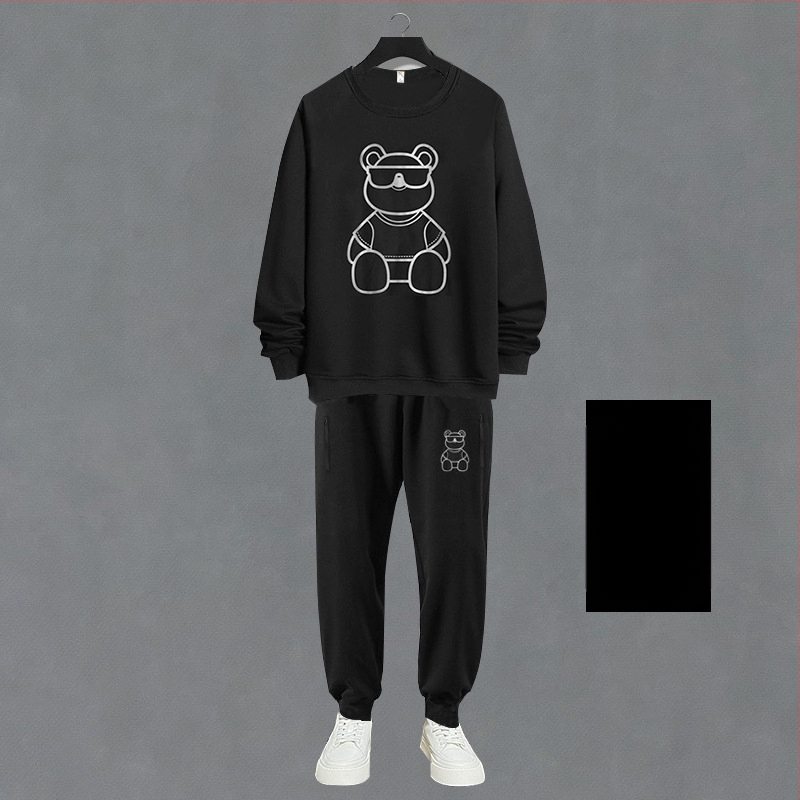 Vīriešu sporta komplekts no kokvilnas maisījuma ar flīsa oderi, pulovers un garās bikses, rudens-ziemas sezonai