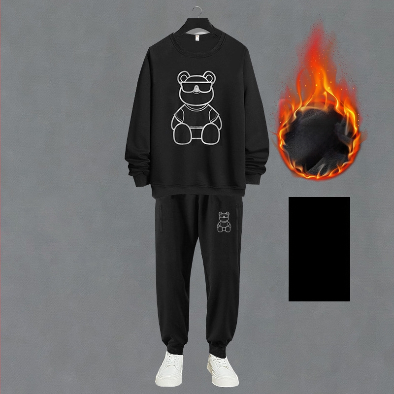 Vīriešu sporta komplekts no kokvilnas maisījuma ar flīsa oderi, pulovers un garās bikses, rudens-ziemas sezonai