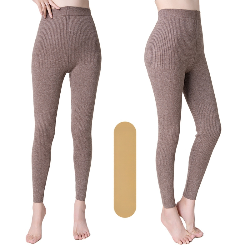 Unisex vunene hlače, visokoga pojasa, uski kroj, pletene prugaste, dvostruki sloj, srednja debljina, tople