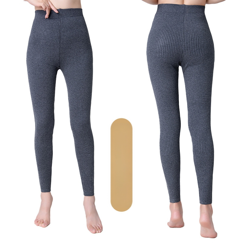 Unisex vunene hlače, visokoga pojasa, uski kroj, pletene prugaste, dvostruki sloj, srednja debljina, tople