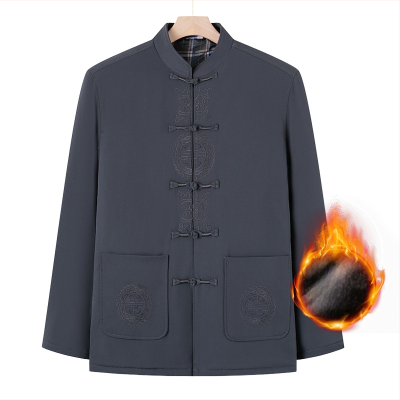 Väline ülerõivas keskealistele ja vanematele: pikkade varrukatega, seisav krae, talvine paks materjal, patch-taskud