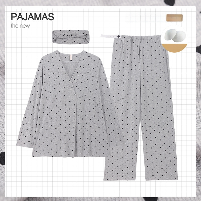 Grūtnieču nakts komplekts ar noņemamiem zīdīšanas spilventiem – trīsdaļīgs komplekts, modalais dzesējošais audums, 90–95% viskozes, V-veida kakla izgriezums