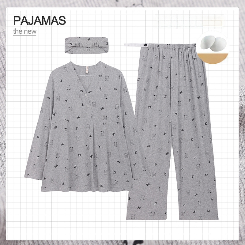 Grūtnieču nakts komplekts ar noņemamiem zīdīšanas spilventiem – trīsdaļīgs komplekts, modalais dzesējošais audums, 90–95% viskozes, V-veida kakla izgriezums