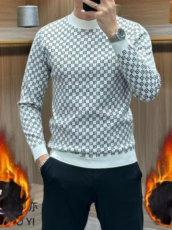 Jesenka visoke kvalitete muški džemper s okruglim izrezom, casual stil, topao flekse, svestran osnovni gornji dio, ekstra velika veličina