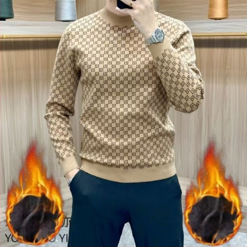 Jesenka visoke kvalitete muški džemper s okruglim izrezom, casual stil, topao flekse, svestran osnovni gornji dio, ekstra velika veličina