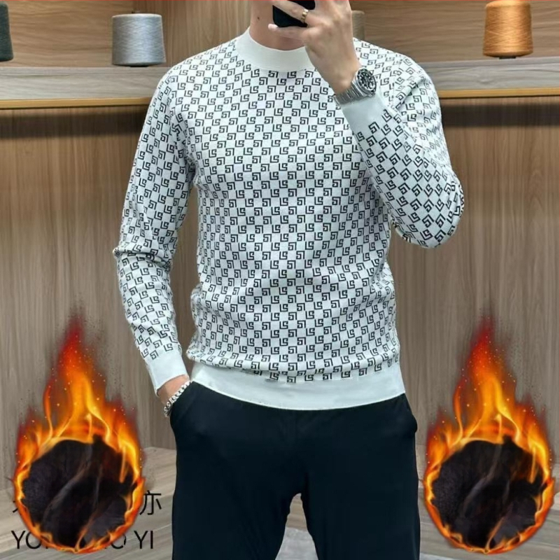 Jesenka visoke kvalitete muški džemper s okruglim izrezom, casual stil, topao flekse, svestran osnovni gornji dio, ekstra velika veličina