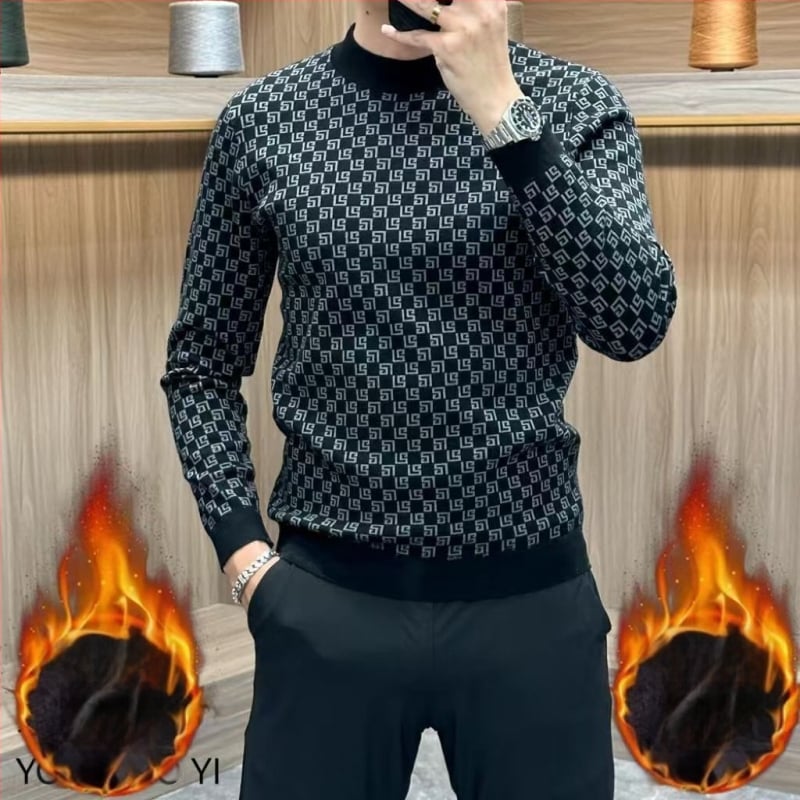 Jesenka visoke kvalitete muški džemper s okruglim izrezom, casual stil, topao flekse, svestran osnovni gornji dio, ekstra velika veličina