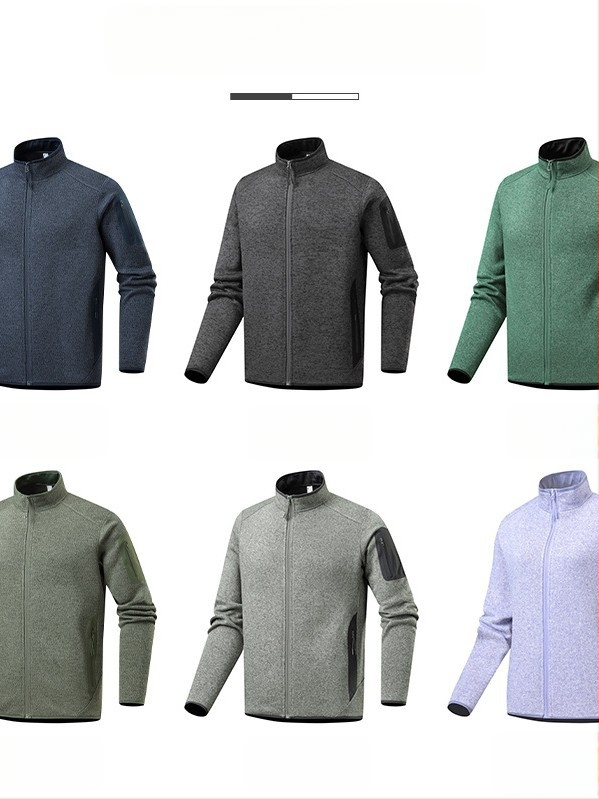 Unisex fliso švarkas su stoviniu apykakle, kardigan stiliaus, ilgomis rankovėmis, medvilnės mišinio su 90% kašmyro, poliesterio pamušalas