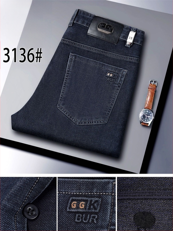 Ανδρικά τζιν υψηλής μέσης, ίσια γραμμή, φερμουάρ μπροστά, διπλή ζώνη μέσης, μίγμα πολυεστέρα-χημικών ινών, άνοιξη-φθινόπωρο