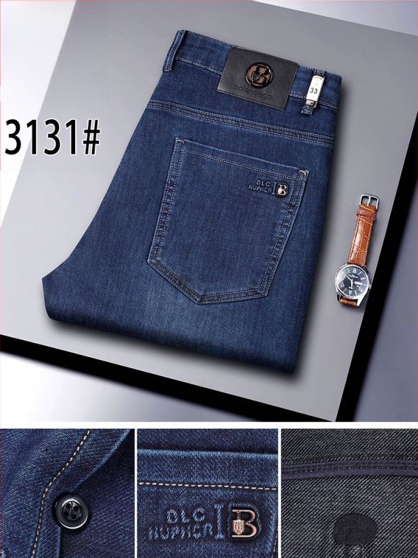 Ανδρικά τζιν υψηλής μέσης, ίσια γραμμή, φερμουάρ μπροστά, διπλή ζώνη μέσης, μίγμα πολυεστέρα-χημικών ινών, άνοιξη-φθινόπωρο