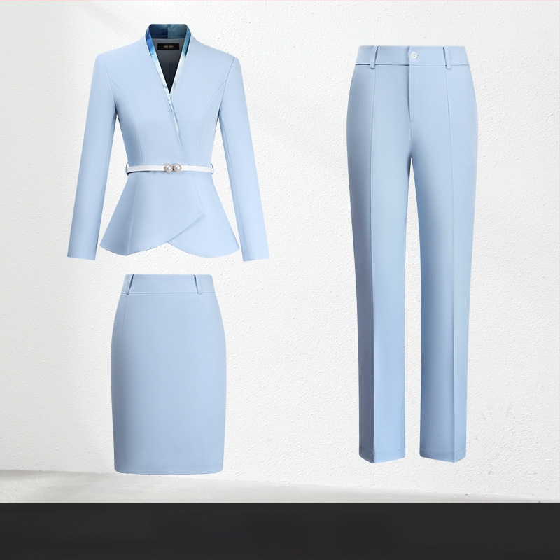 Sieviešu divdaļīgs biroja kostīms, rudens 2024, poliestera audums, 90–95% poliestera šķiedras, midi svārki, garas piedurknes