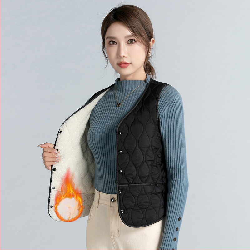 Sieviešu neilona veste ar Down Cotton pildījumu, flisa odere, V griezums, īss garums