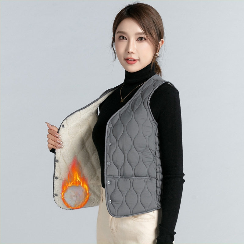 Sieviešu neilona veste ar Down Cotton pildījumu, flisa odere, V griezums, īss garums