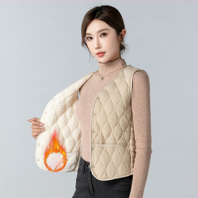 Sieviešu neilona veste ar Down Cotton pildījumu, flisa odere, V griezums, īss garums