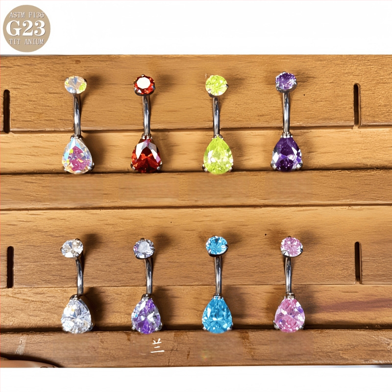 G23 titāna sakausējums, ūdens pilienu formas nabas pīrsings ar cirkoniju