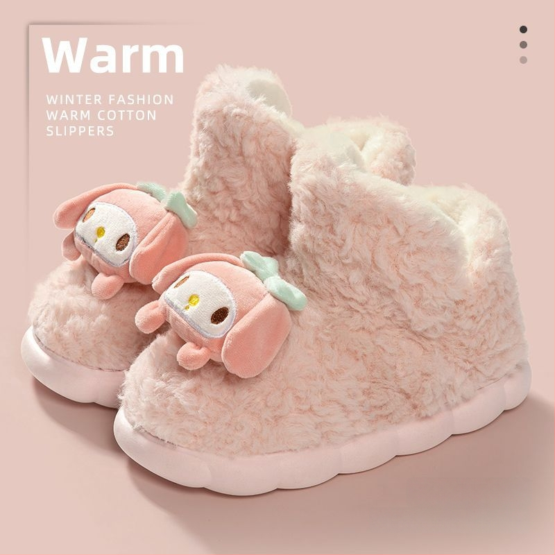 Siltas kokvilnas čības ar fleece oderi, augsta aizmugure, anti-slip bieza zole, iekšējai un ārējai lietošanai (sievietēm un vīriešiem)