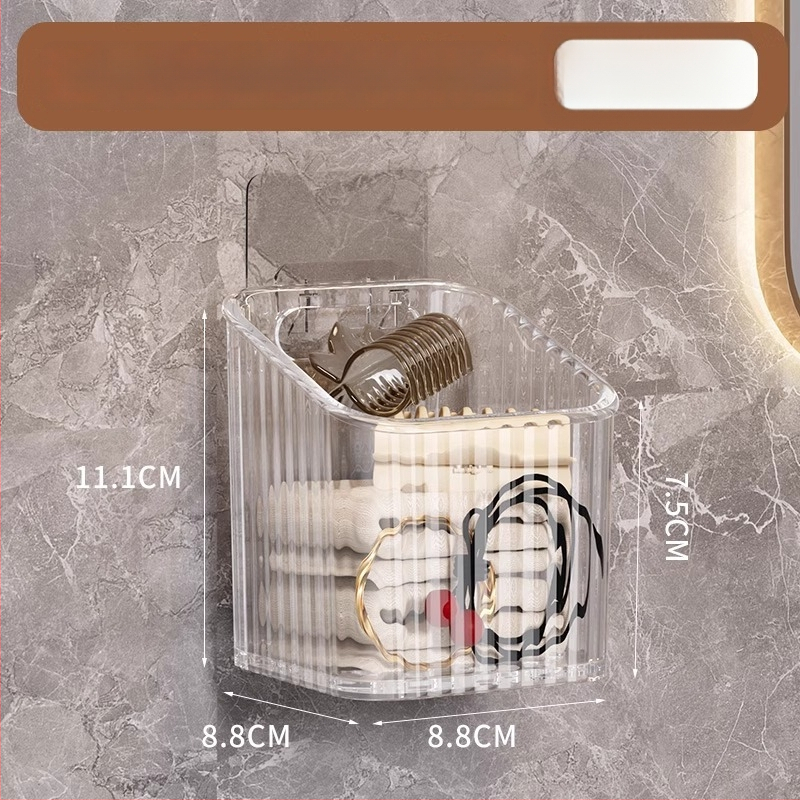 Sienas uzstādāms kosmētikas uzglabāšanas grozs vannas istabai, bez urbšanas, plastmasas, mūsdienīgs stils (Uzstādīšana: bez urbšanas; Materiāls: plastmasa; Modelis: sienas uzglabāšanas grozs kosmētikai; Svars: 1 kg)