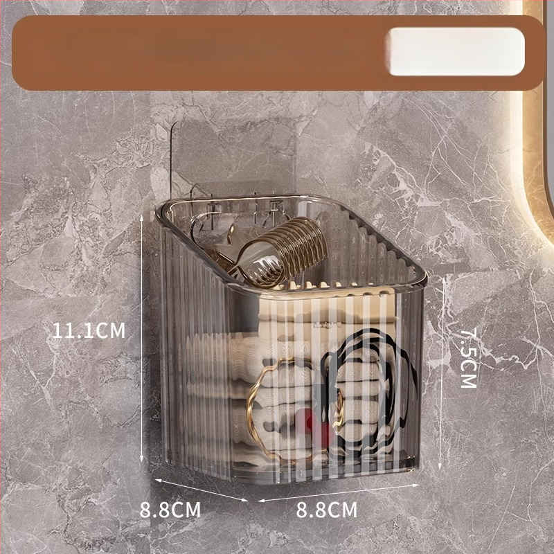 Sienas uzstādāms kosmētikas uzglabāšanas grozs vannas istabai, bez urbšanas, plastmasas, mūsdienīgs stils (Uzstādīšana: bez urbšanas; Materiāls: plastmasa; Modelis: sienas uzglabāšanas grozs kosmētikai; Svars: 1 kg)