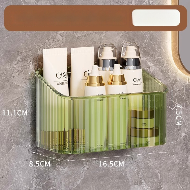 Sienas uzstādāms kosmētikas uzglabāšanas grozs vannas istabai, bez urbšanas, plastmasas, mūsdienīgs stils (Uzstādīšana: bez urbšanas; Materiāls: plastmasa; Modelis: sienas uzglabāšanas grozs kosmētikai; Svars: 1 kg)