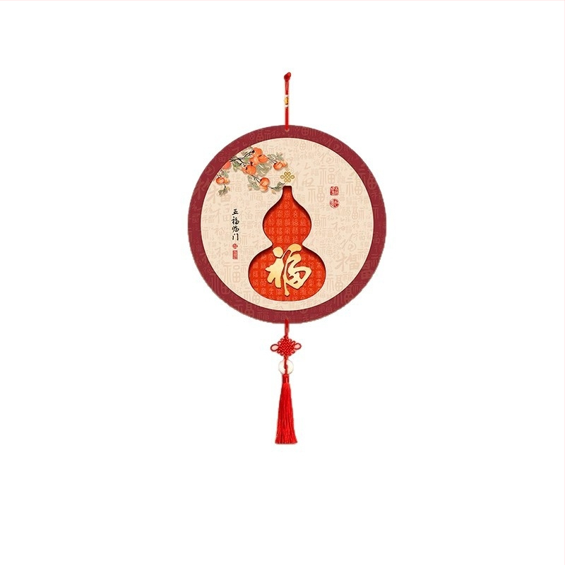 Jauns ķīniešu stila sienas karājs ieejai ar ķirbja formu un Fu zīmi, rāmis PS, Inkjet drukāšana uz kristāla filma, kaligrāfija un glezniecība