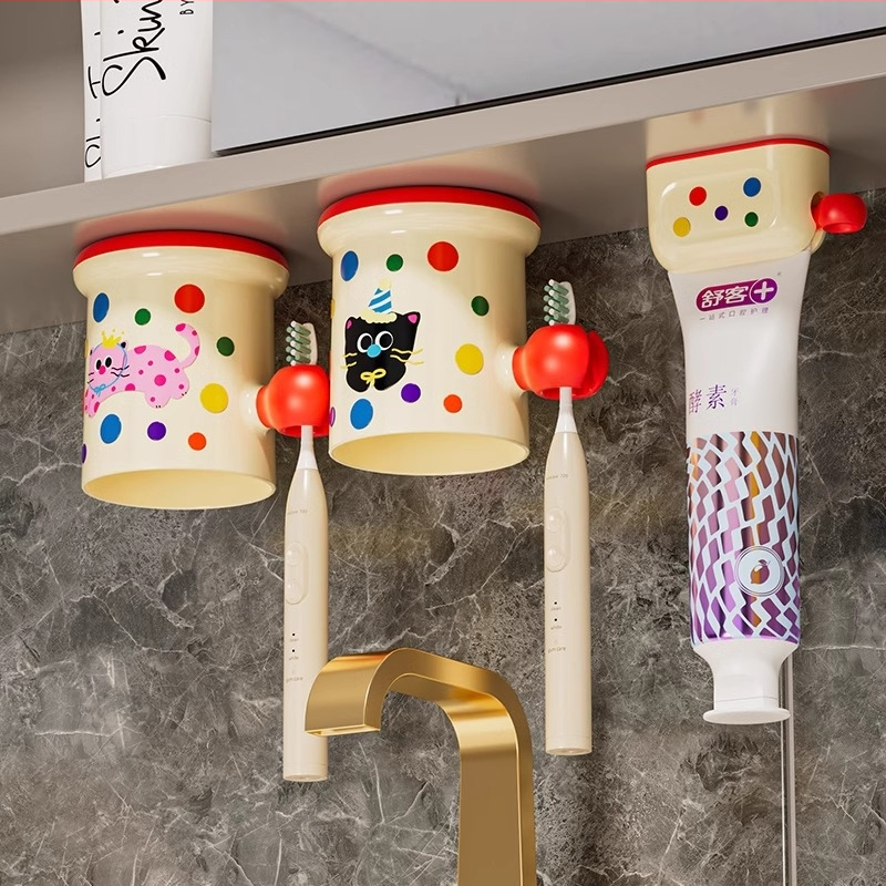 Magneetiline hambaharjatu hoidja seinale kinnitatav peeglikapi all, plastikust, puurivaba paigaldus, hambapastapressimise funktsioon