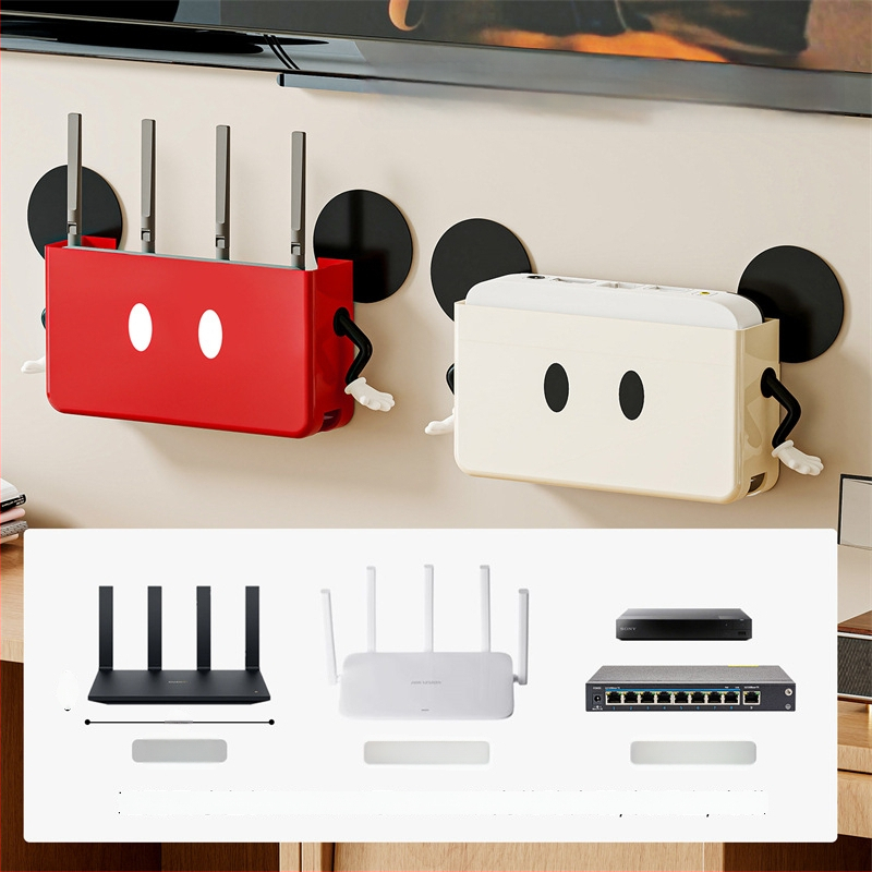 Sienā piestiprinājama uzglabāšanas kaste mājas WiFi maršrutētājiem, set-top kastēm un tālvadības pultīm — PP materiāls, modelis 10015, svars 0,3 kg, daudzfunkcionāls, mūsdienīgs minimālisma stils