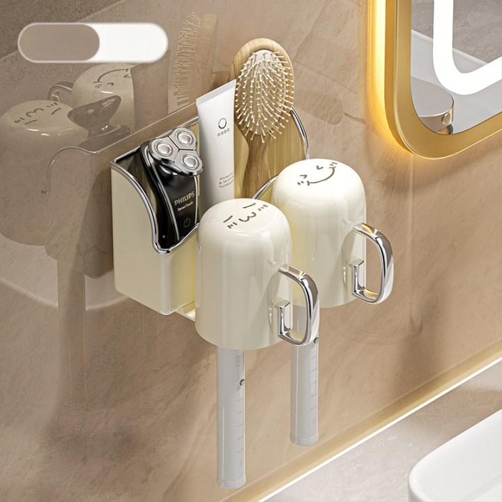 Fali fogkefetartó, vákuumos rögzítés, fúrás nélküli, adagoló fogkrémhez, PET+PP