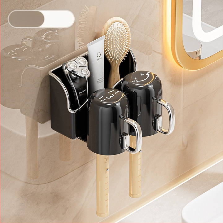 Fali fogkefetartó, vákuumos rögzítés, fúrás nélküli, adagoló fogkrémhez, PET+PP