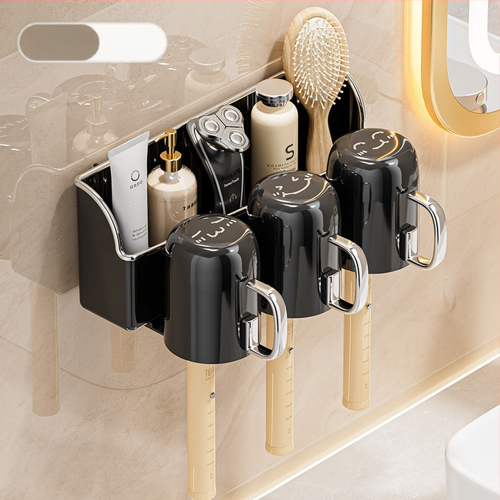 Fali fogkefetartó, vákuumos rögzítés, fúrás nélküli, adagoló fogkrémhez, PET+PP