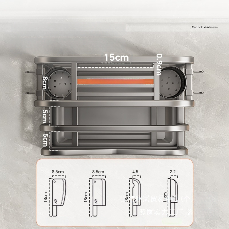 304 rozsdamentes acél konyhai késállvány integrált vágódeszka- és pálcika-tartóval — összeszerelés nélkül