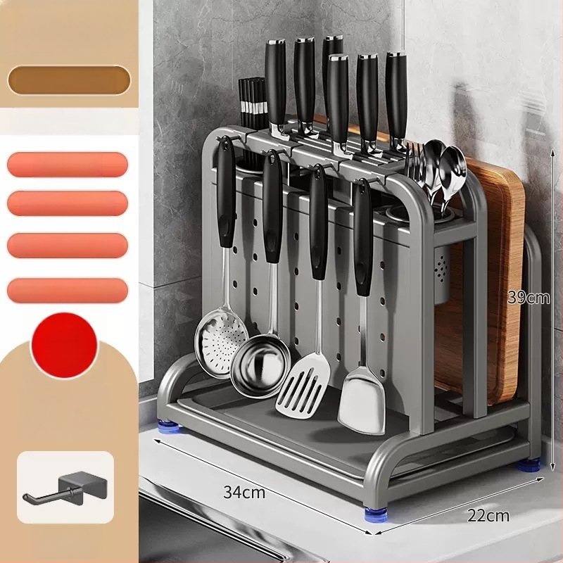 304 rozsdamentes acél konyhai késállvány integrált vágódeszka- és pálcika-tartóval — összeszerelés nélkül