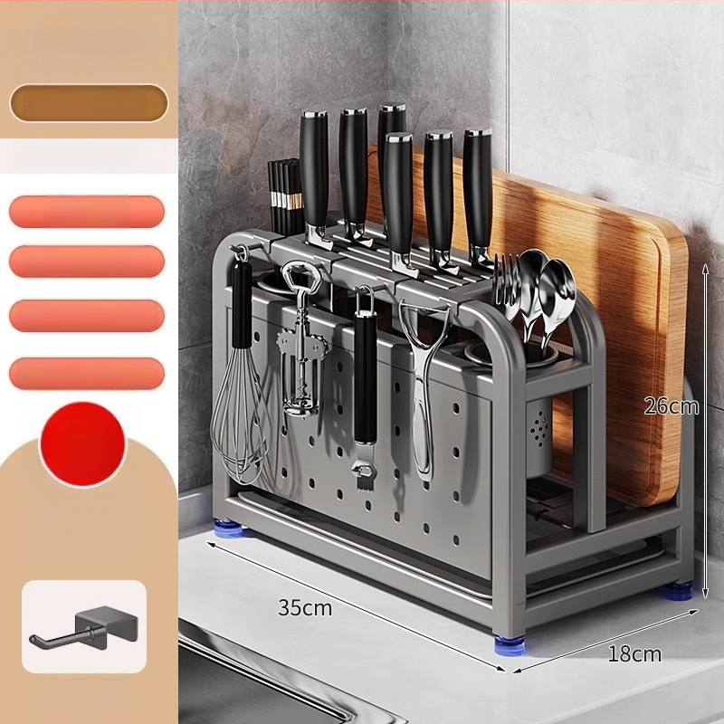 304 rozsdamentes acél konyhai késállvány integrált vágódeszka- és pálcika-tartóval — összeszerelés nélkül