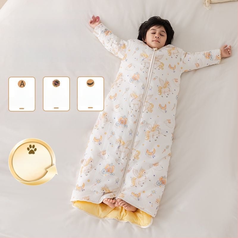 Kõigi aastaaegade laste magamiskott ja anti-kick tekike, 100% puuvillane kangas, täidis siidist ja puuvillast, 0,55–1,0 kg, stiil Cartoon soe disain