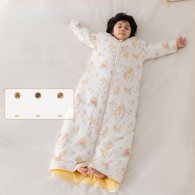 Kõigi aastaaegade laste magamiskott ja anti-kick tekike, 100% puuvillane kangas, täidis siidist ja puuvillast, 0,55–1,0 kg, stiil Cartoon soe disain