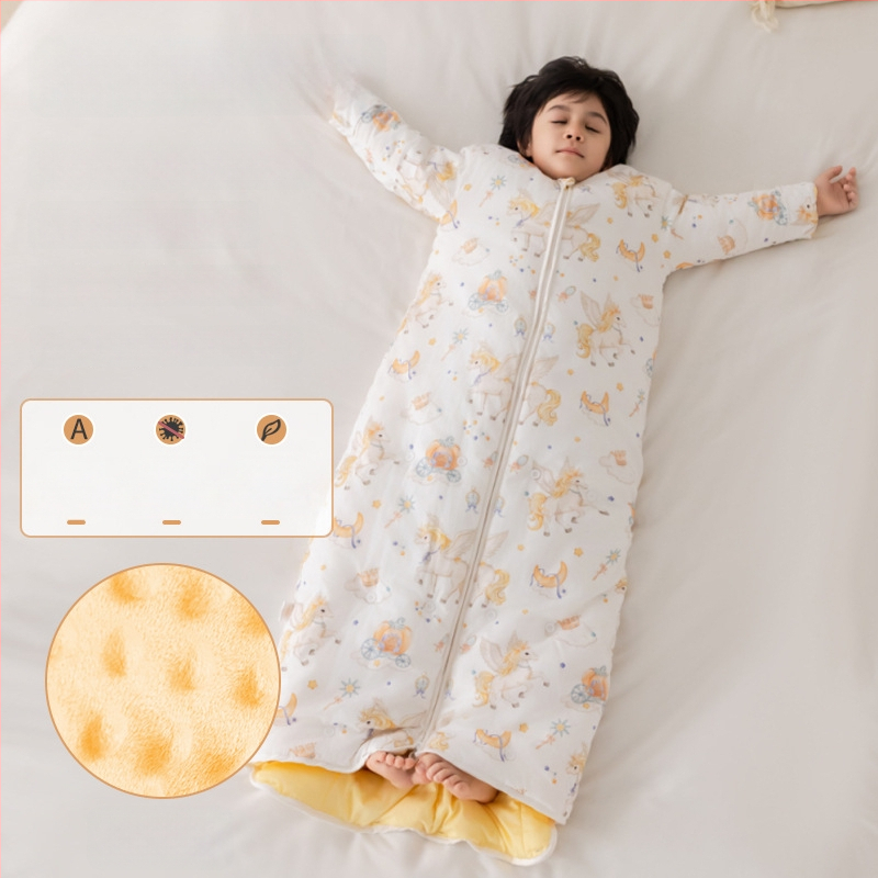 Kõigi aastaaegade laste magamiskott ja anti-kick tekike, 100% puuvillane kangas, täidis siidist ja puuvillast, 0,55–1,0 kg, stiil Cartoon soe disain