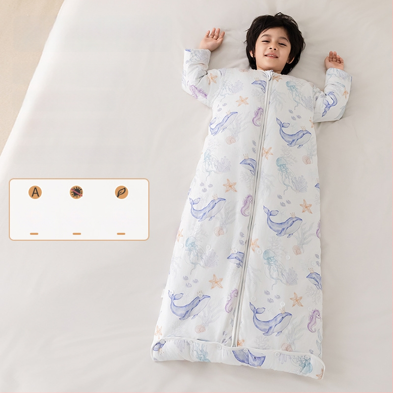 Kõigi aastaaegade laste magamiskott ja anti-kick tekike, 100% puuvillane kangas, täidis siidist ja puuvillast, 0,55–1,0 kg, stiil Cartoon soe disain