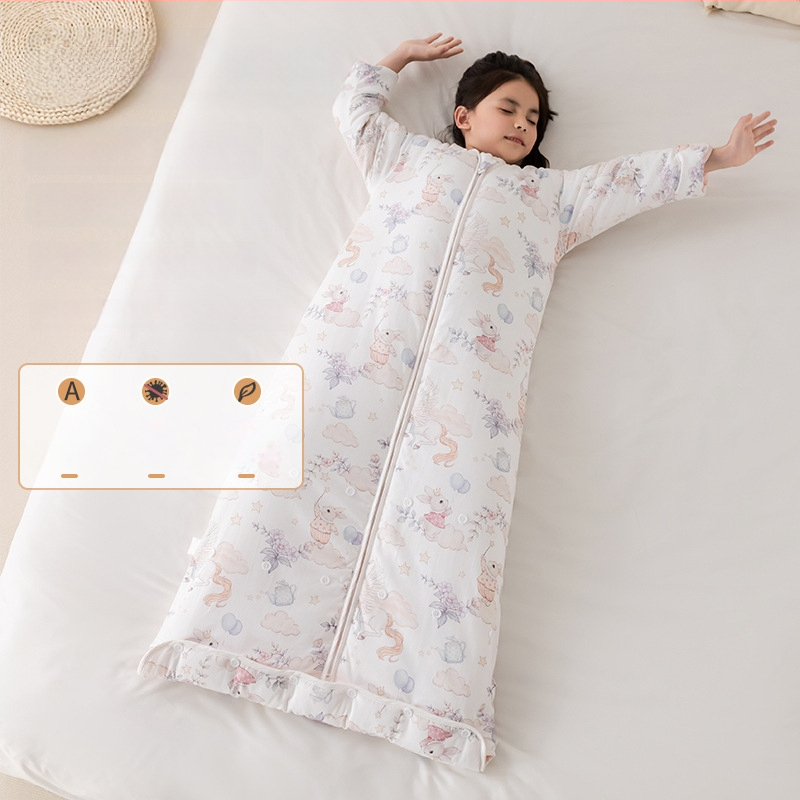 Kõigi aastaaegade laste magamiskott ja anti-kick tekike, 100% puuvillane kangas, täidis siidist ja puuvillast, 0,55–1,0 kg, stiil Cartoon soe disain