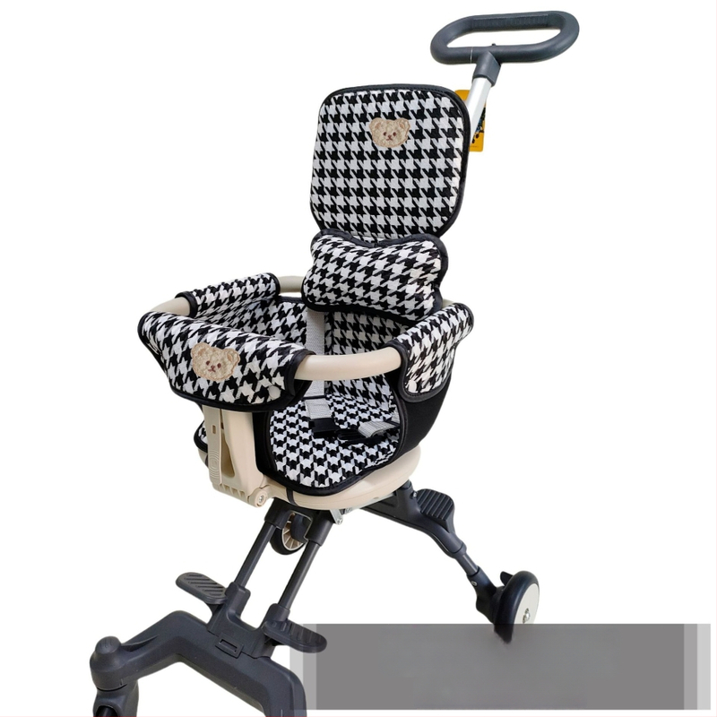 Vežimėlio sėdynės pagalvė su houndstooth modeliu, visiems metų laikams universalus, pilnas aprėpimas, storintas užpildas (medžiaga: drobė, linas)