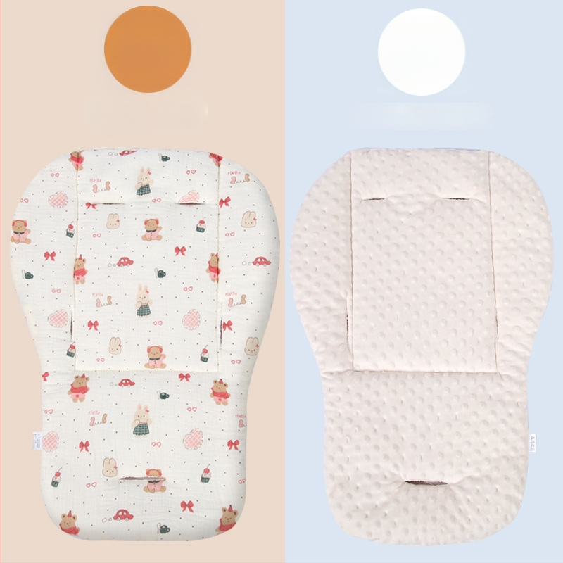 Kokvilnas sēdvieta bērnu ratiem - priekšējā puse crepe kokvilna, aizmugure mīksta auduma; piemērots 0-3 gadu vecumā