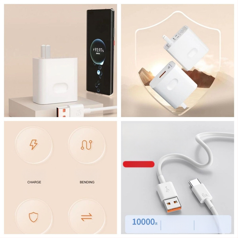 66W kõrge efektiivsusega kiirlaadija Huawei P50 Pro jaoks, 6A andmekaabel, 3C sertifikaat, toetab 40W kiirlaadimist
