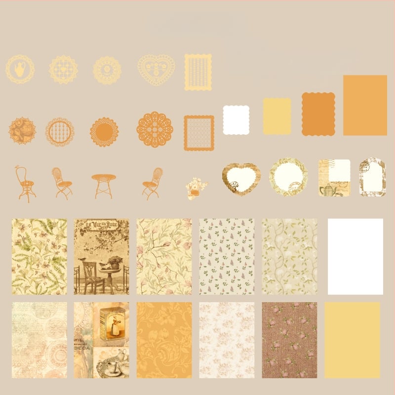 Dienasgrāmatas papīra komplekts ar retro pamatu un dekoratīvām uzlīmēm | Zīmols: Dyeing; Materiāls: Papīrs; Amats: Drukāšana; Svars: 42 g somā; Kaste: 800 gab.