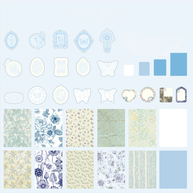 Dienasgrāmatas papīra komplekts ar retro pamatu un dekoratīvām uzlīmēm | Zīmols: Dyeing; Materiāls: Papīrs; Amats: Drukāšana; Svars: 42 g somā; Kaste: 800 gab.