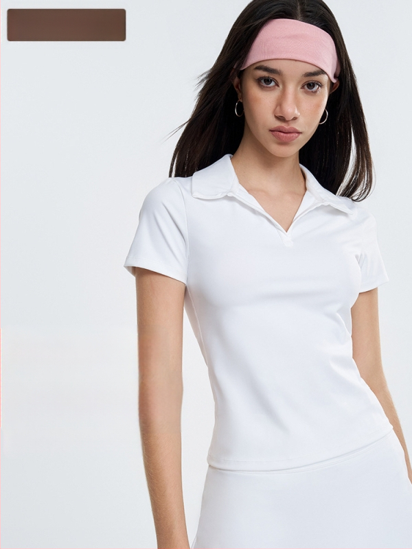 Ženski sportski set: polo majica s kratkim rukavima i tenis suknja za jogu – brzo sušenje, odvlačenje vlage, najlon + spandex, 80/20, pulover stil